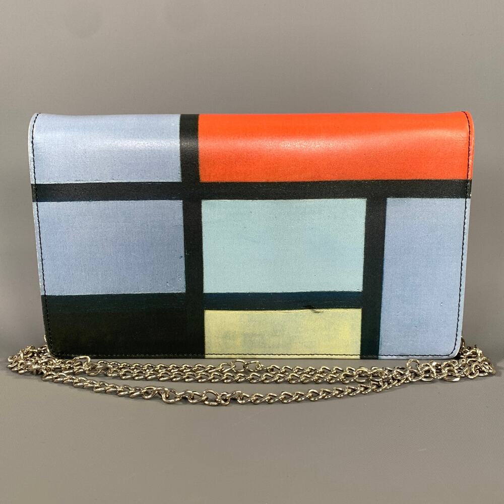 THE MET Orange Light Blue Geometric Leather Clutch Bag